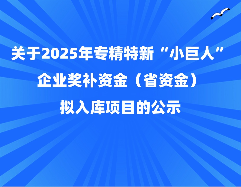 关于2025年专精特新“小巨人”企业奖补资金（省资金）拟入库项目的公示